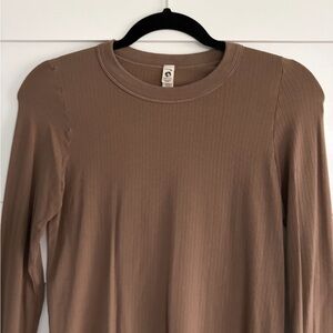 Free People So Soft Seamless Modal Ribbed Long Sleeve Top in Taupe Brown